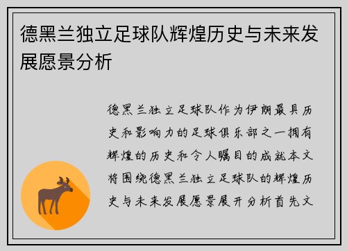德黑兰独立足球队辉煌历史与未来发展愿景分析 德黑兰独立足球队辉煌历史与未来发展愿景分析